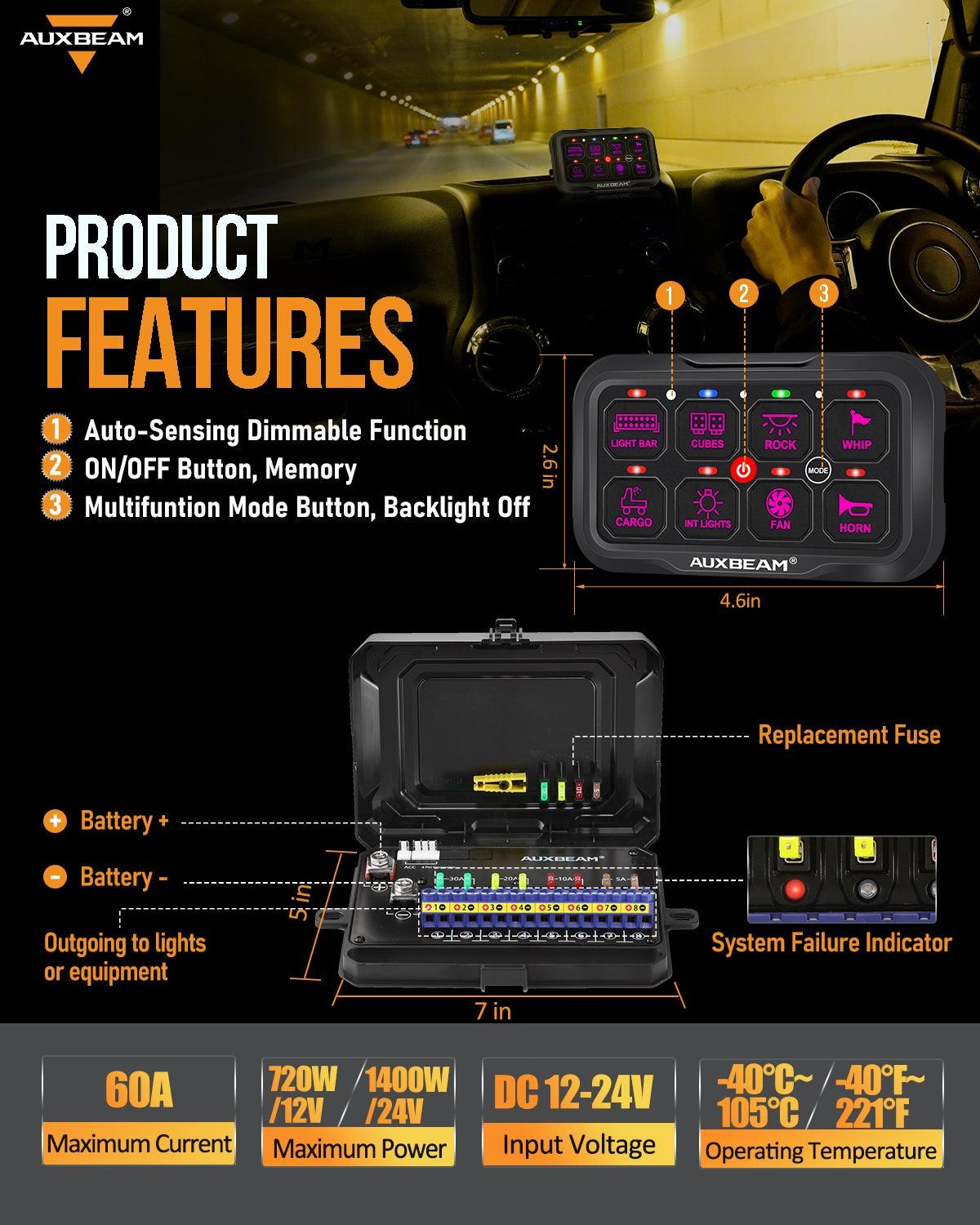 Bluetooth Controlled AR 800 Multifunction RGB Switch Panel with 47-Inch Extension Cable (Optional) - Compatible with Chevrolet Silverado - Perfect for Off-Roading, Truck Customization & Interior Lighting Upgrades
