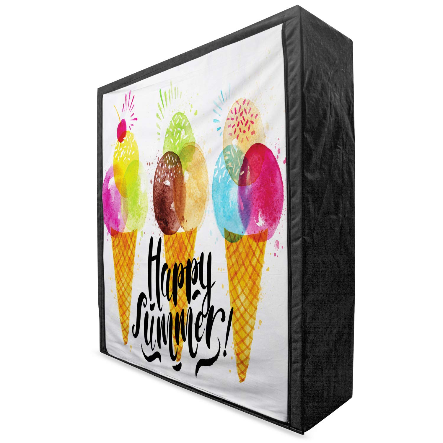 Ambesonne Portable Fabric Wardrobe with Ice Cream & Fruit Print - 59