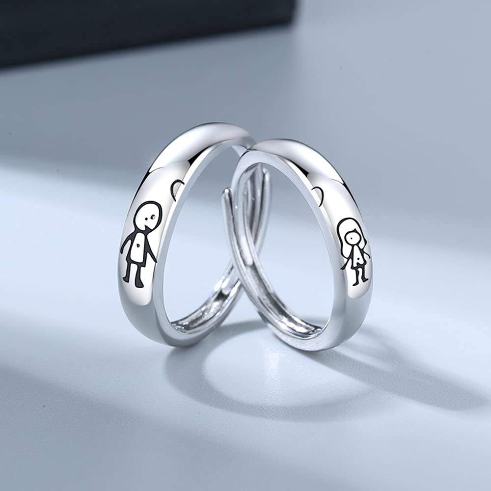 Cartoon Couple Rings for Him and Her - Cute Hand in Hand Sweetheart Love Heart Wedding Engagement Bands - Open Statement Ring for Eternity Love Promise - Anniversary Jewelry Gifts for Wife - Perfect for Valentine's Day, Proposals, and Romantic Date Nights