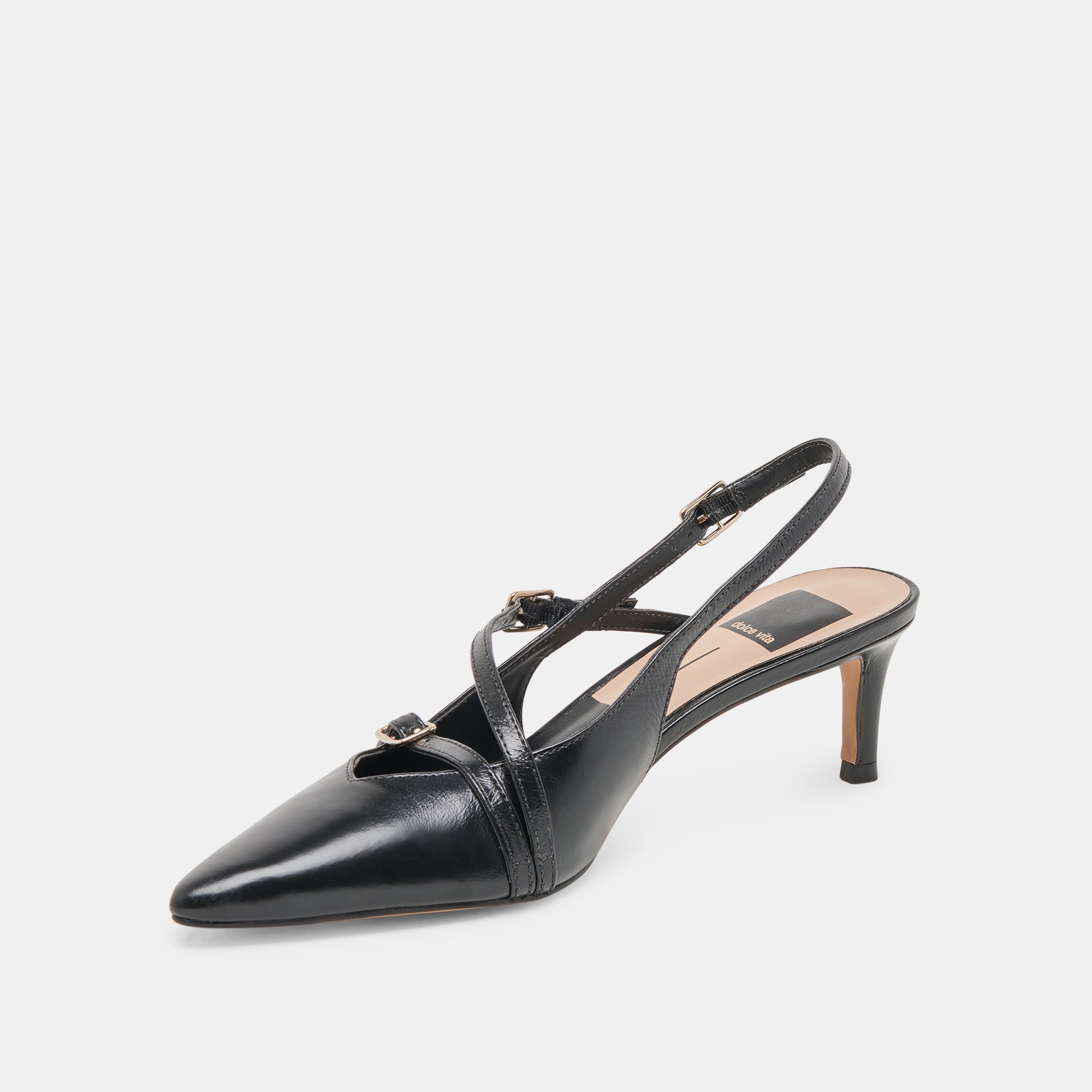 PAMLA Mid Heel Wide Width Shoes - Midnight Crinkle Patent Leather Pumps for Women | Comfortable Office Work & Evening Party Wear | re:vita Collection