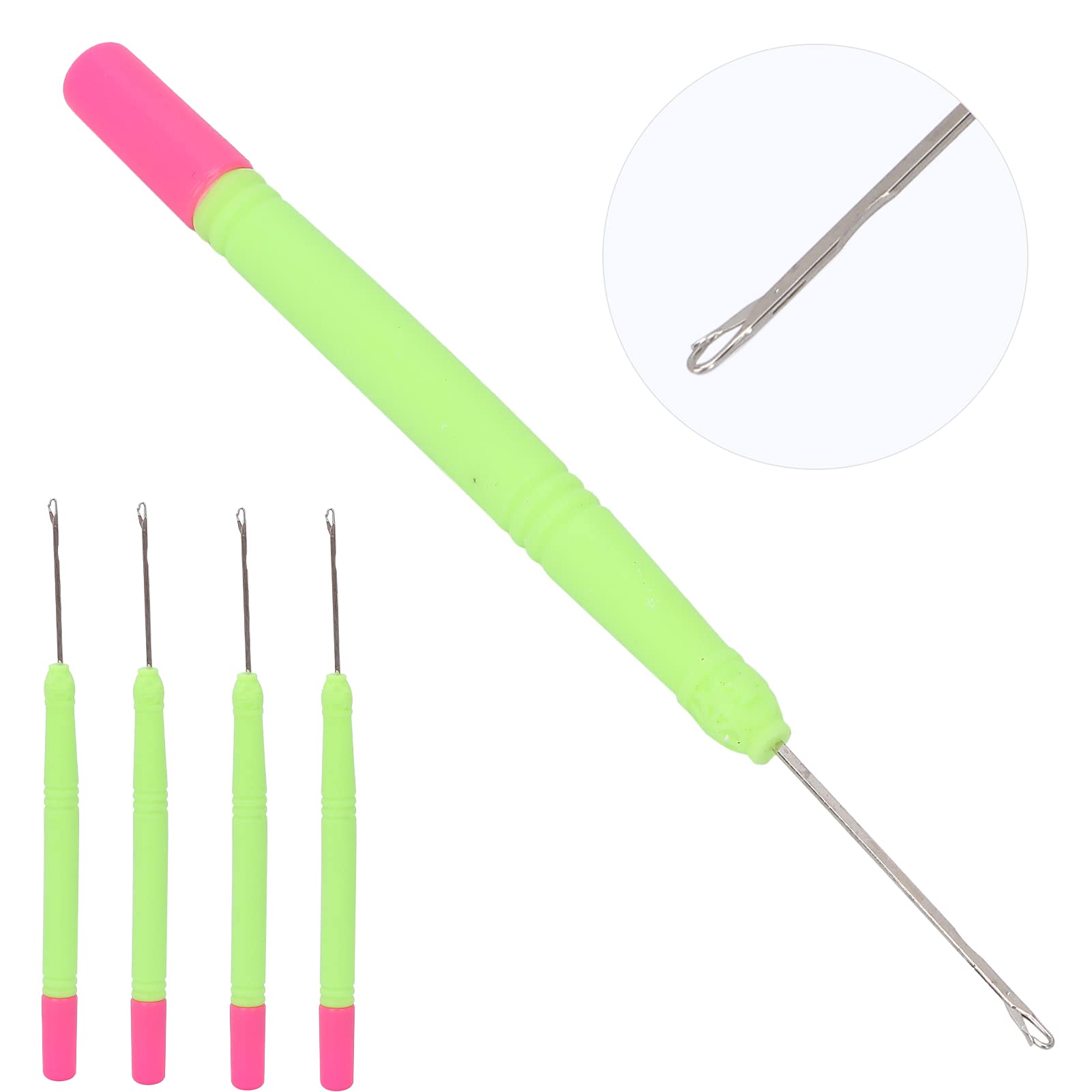 5pcs Plastic Hair Extension Crochet Hook Set - Professional Braiding Tools for Dreadlocks, Box Braids & Crochet Hair (Green #2) - Perfect for Salon Styling & DIY Hair Extensions at Home