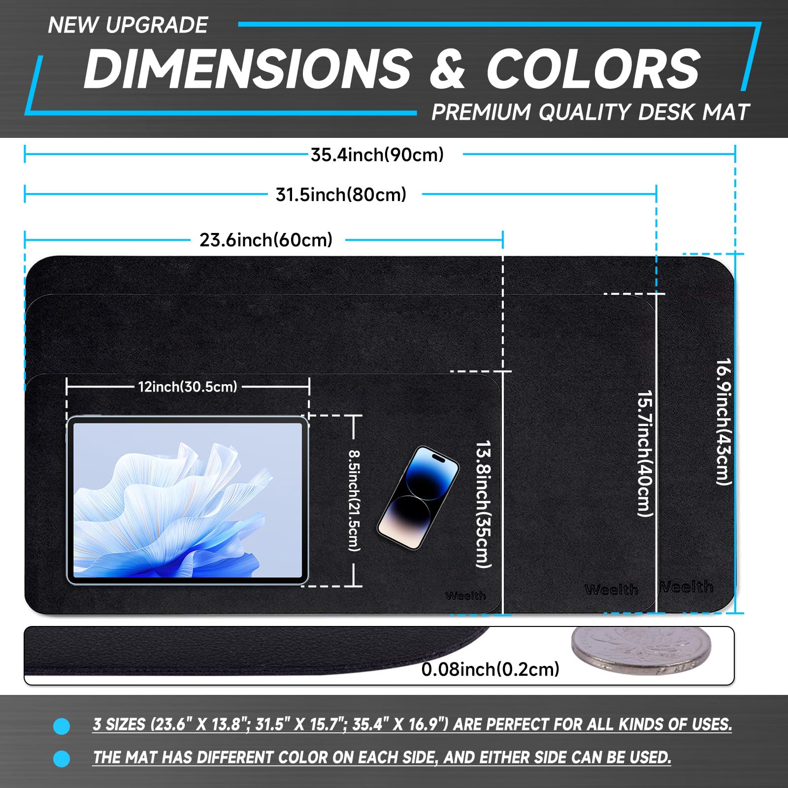 Premium PU Leather Waterproof Desk Pad Protector - Dual-Sided Office Writing Mat for Home & Work (35.4