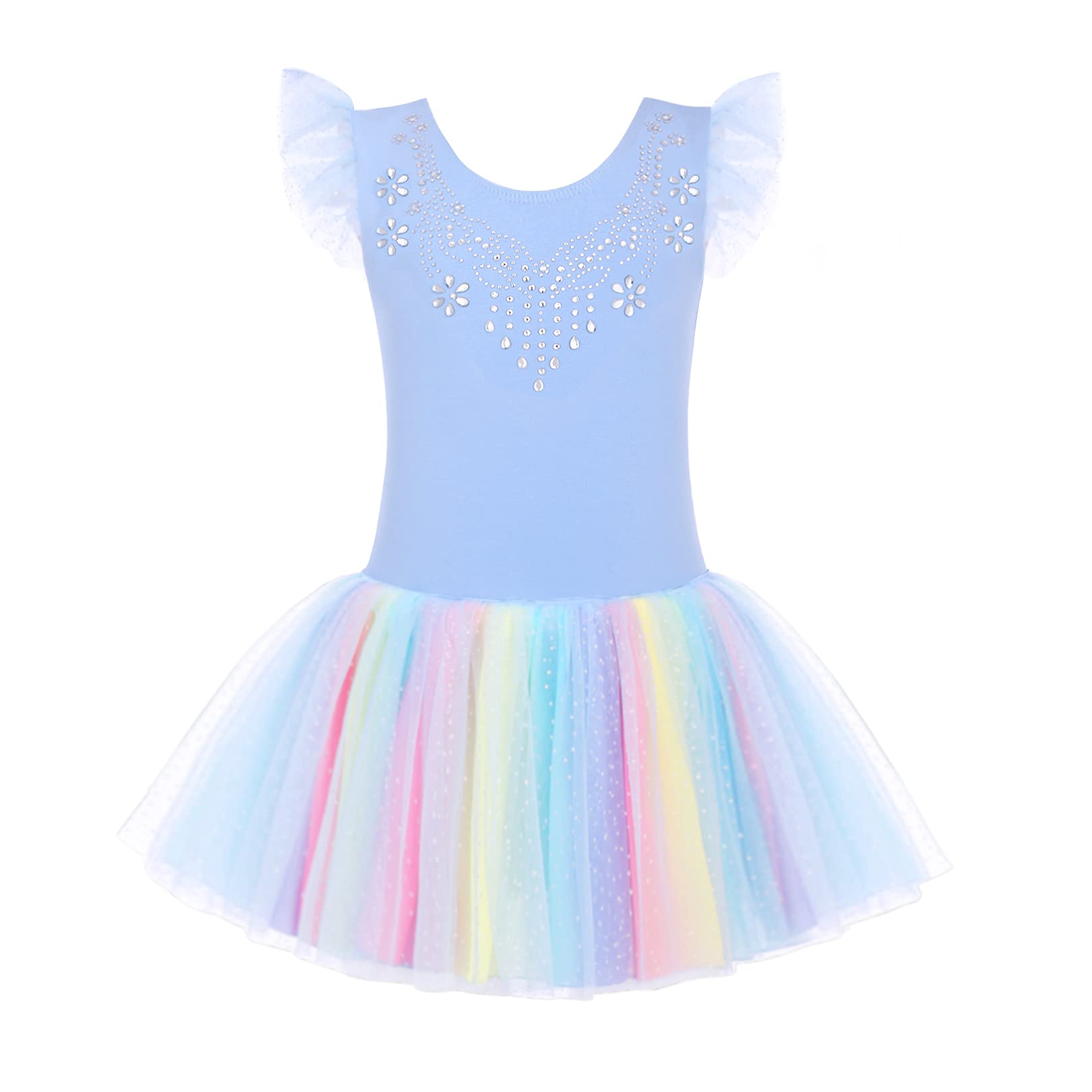 Zaclotre Girls Ballet Leotard with Ruffle Sleeves & Shiny Tutu Skirt - Sparkly Dance Costume for Toddler Ballerinas - Perfect for Recitals, Performances & Dance Classes