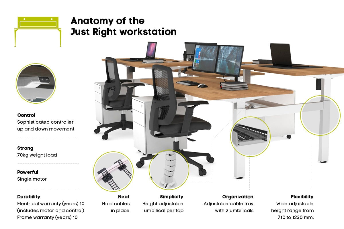 Adjustable 4-Person H-Bench Workstation with White Frame - 1200L x 800W - Ergonomic Office & Workshop Desk for Collaborative Workspaces