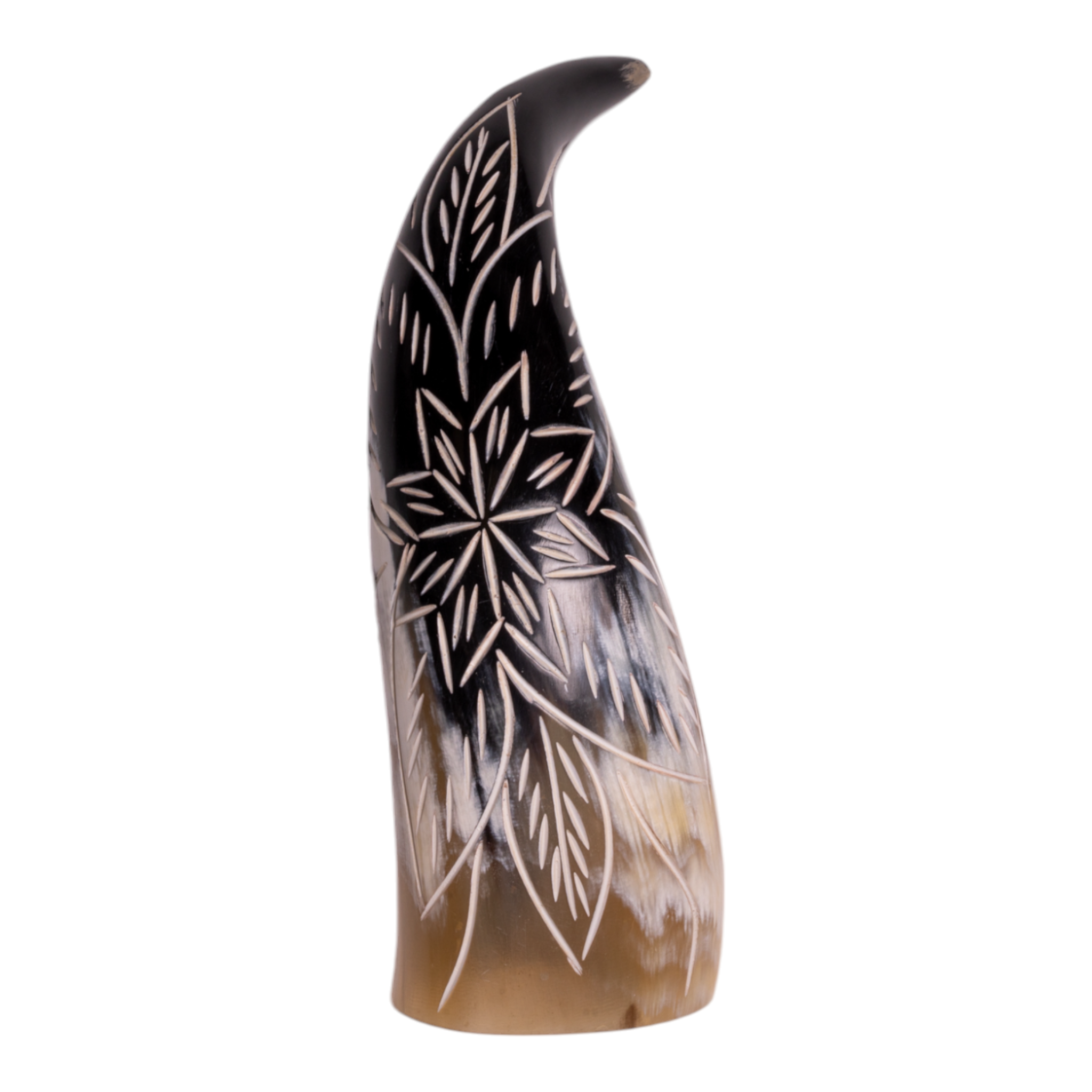 Authentic Water Buffalo Carved Horn with Floral Design - Handcrafted Home Decor & Unique Gift for Weddings, Anniversaries, and Rustic Interior Styling