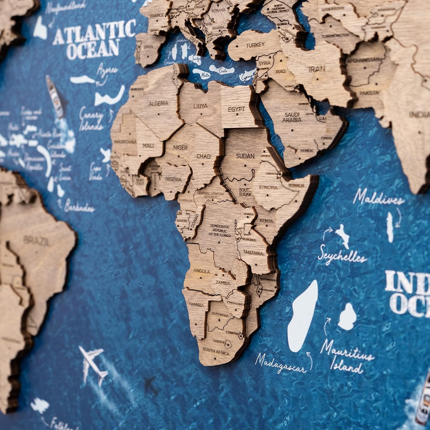 3D Wooden World Map Wall Art - Framed Travel Decor Rustic Home Decoration Housewarming Gift (Medium, Board, Terra) | Perfect for Living Room, Office & Travel Lover's Space
