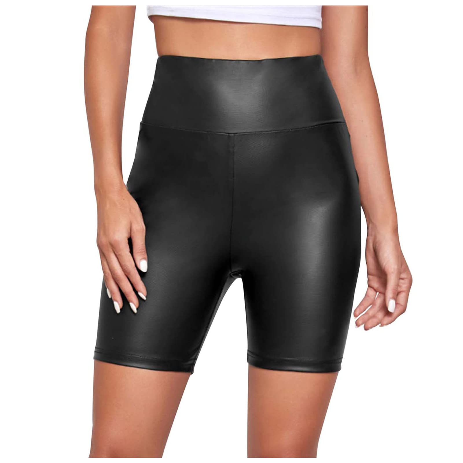 TUDUOMS Women's High Waist Yoga Shorts - Stretchy Leather-Look Workout Shorts for Running, Dance & Gym | Sexy Athletic Tight Short Pants for Women's Fitness & Activewear