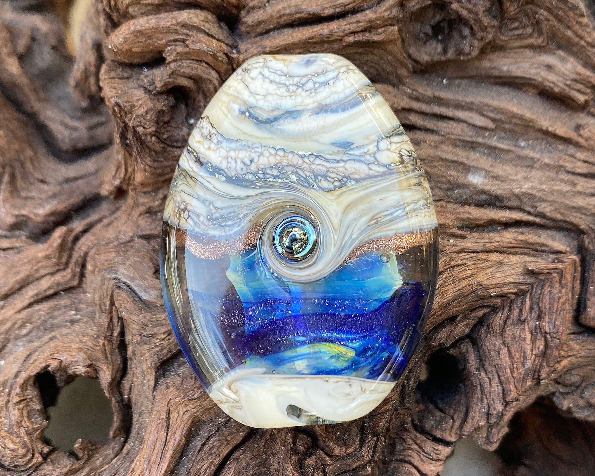 Handmade Blue Ivory Organic Lampwork Glass Focal Bead for Jewelry Making - Perfect for Necklaces, Bracelets & DIY Craft Projects