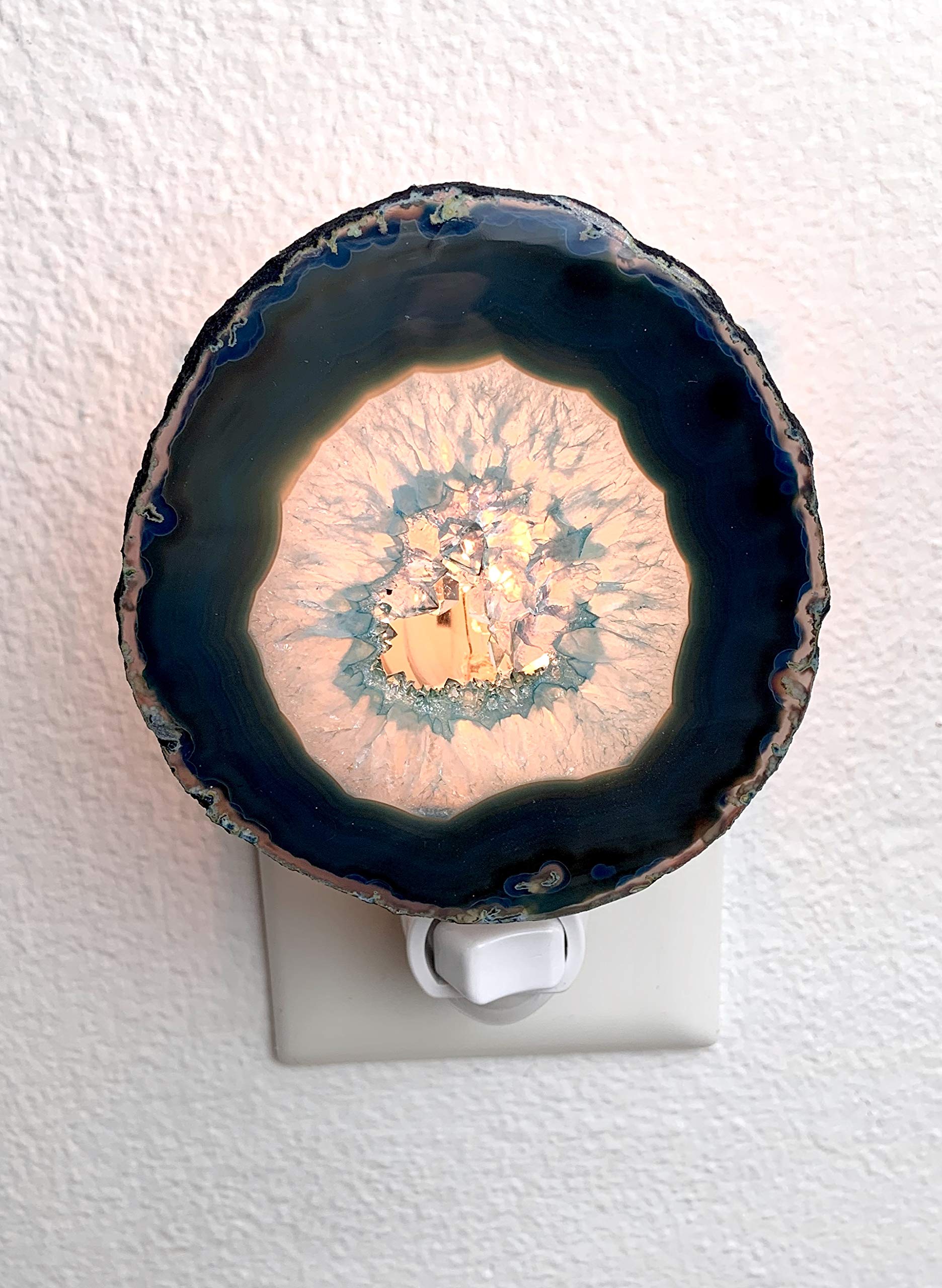 Natural Agate Crystal Night Light - Teal Blue LED Lamp for Bedroom, Nursery, Meditation Room | Soothing Ambient Lighting for Relaxation & Sleep