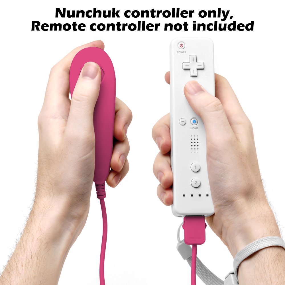AFUNTA Wii U Nunchuck Controller - 2 Pack Replacement for Wii U Video Game Accessories (Pink) - Perfect for Multiplayer Gaming and Motion Control Fun