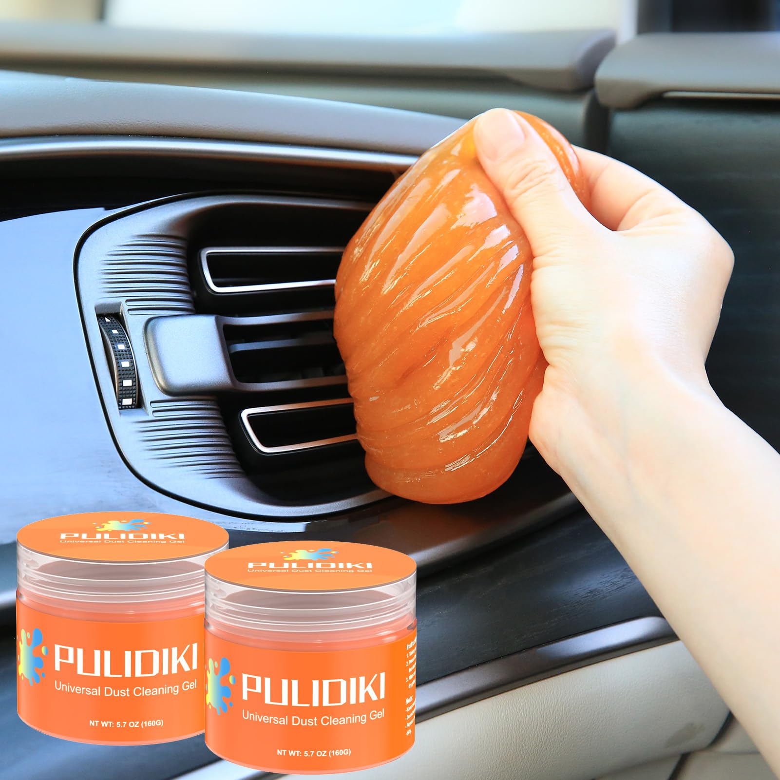 PULIDIKI Car Cleaning Gel - 2 Pack Auto Detailing Putty for Interior Dust Removal, Keyboard & Air Vent Cleaner | Sticky Slime for Car Detailing, Electronics & Home Use (Orange)
