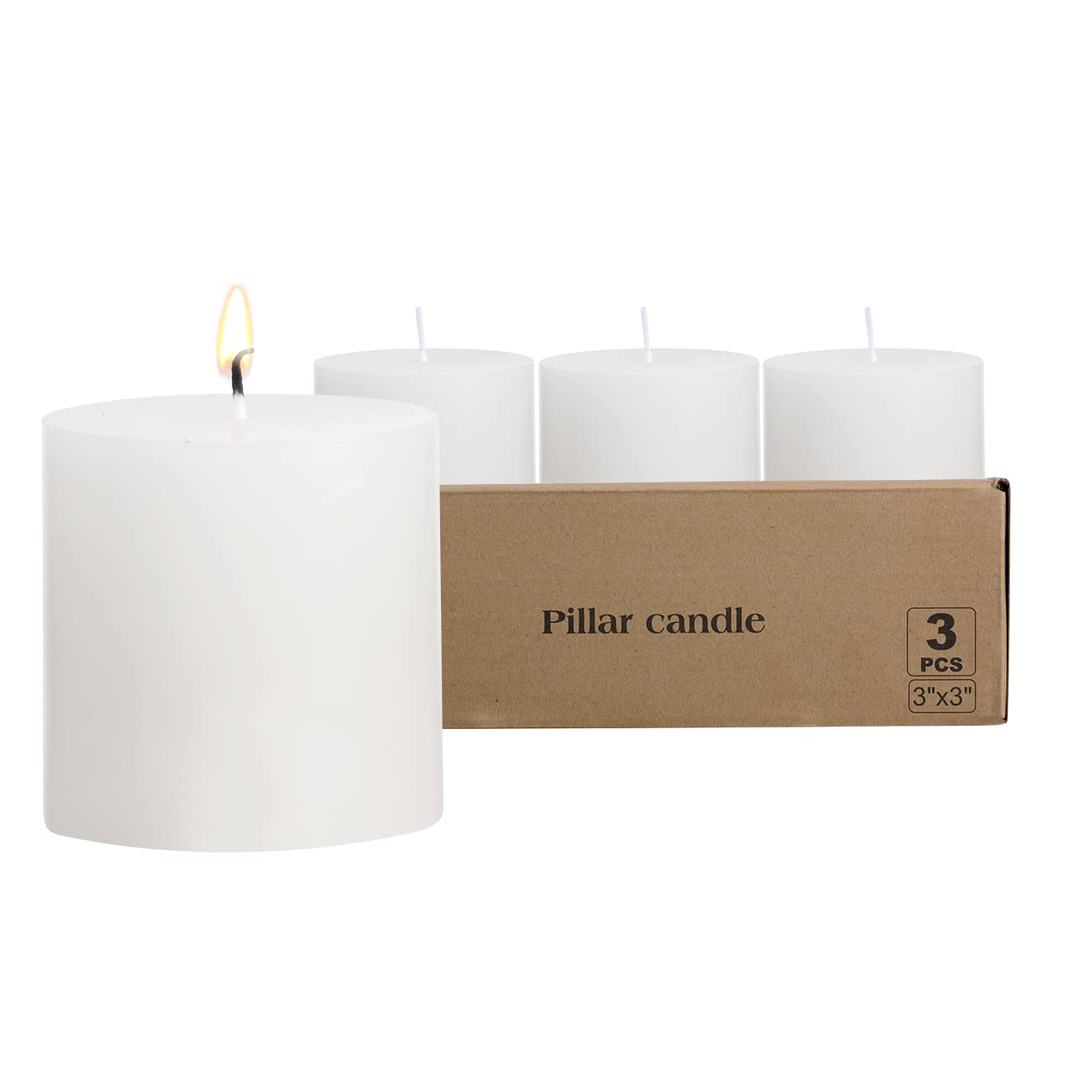 3×3 Inch White Unscented Pillar Candles Set of 3 - Hand-Poured Smokeless Cotton Wick for 90 Hours Burning - Perfect for Weddings, Home Decor, Restaurants, Spa & Church Ceremonies - Elegant Centerpiece for Romantic Dinners & Relaxing Ambiance