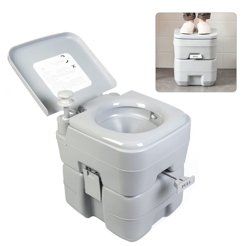 5 Gallon Portable Camping Toilet with Removable Waste Tank - Flushable & Detachable for Easy Cleaning - Lightweight Gray Outdoor Toilet for RV, Boating, Hiking & Emergency Use | Perfect for Camping Trips, Road Trips, Off-Grid Living & Disaster Preparedness