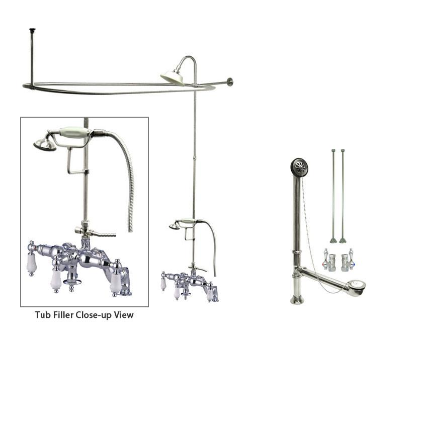 Vintage Chrome Clawfoot Bathtub Faucet with Shower Kit & Enclosure Curtain Rod 622T1CTS - Perfect for Classic Bathroom Renovations and Freestanding Tub Installations
