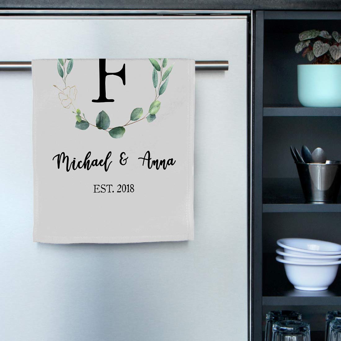 Custom Name & Year Personalized Leaf Wreath Hand Towel - Soft White Decorative Housewarming Gift for Kids, Girls, Boys, Men & Women - Perfect for New Homes, Guest Bathrooms, Christmas & Thanksgiving Celebrations
