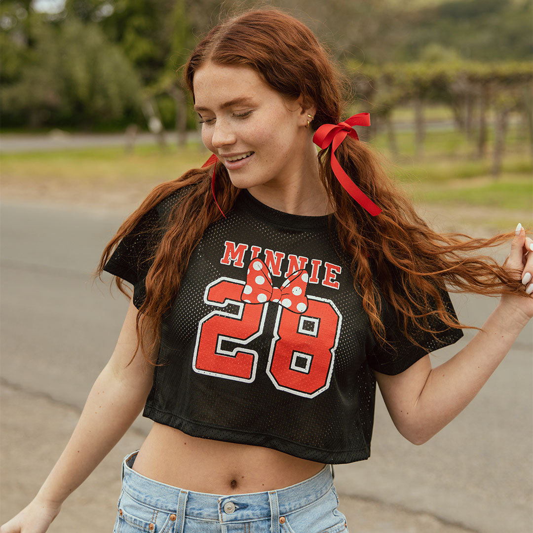 Disney Minnie Mouse Jersey - Black Official Licensed T-Shirt for Women & Girls | Perfect for Disney Parks, Halloween Costumes & Fan Gifts