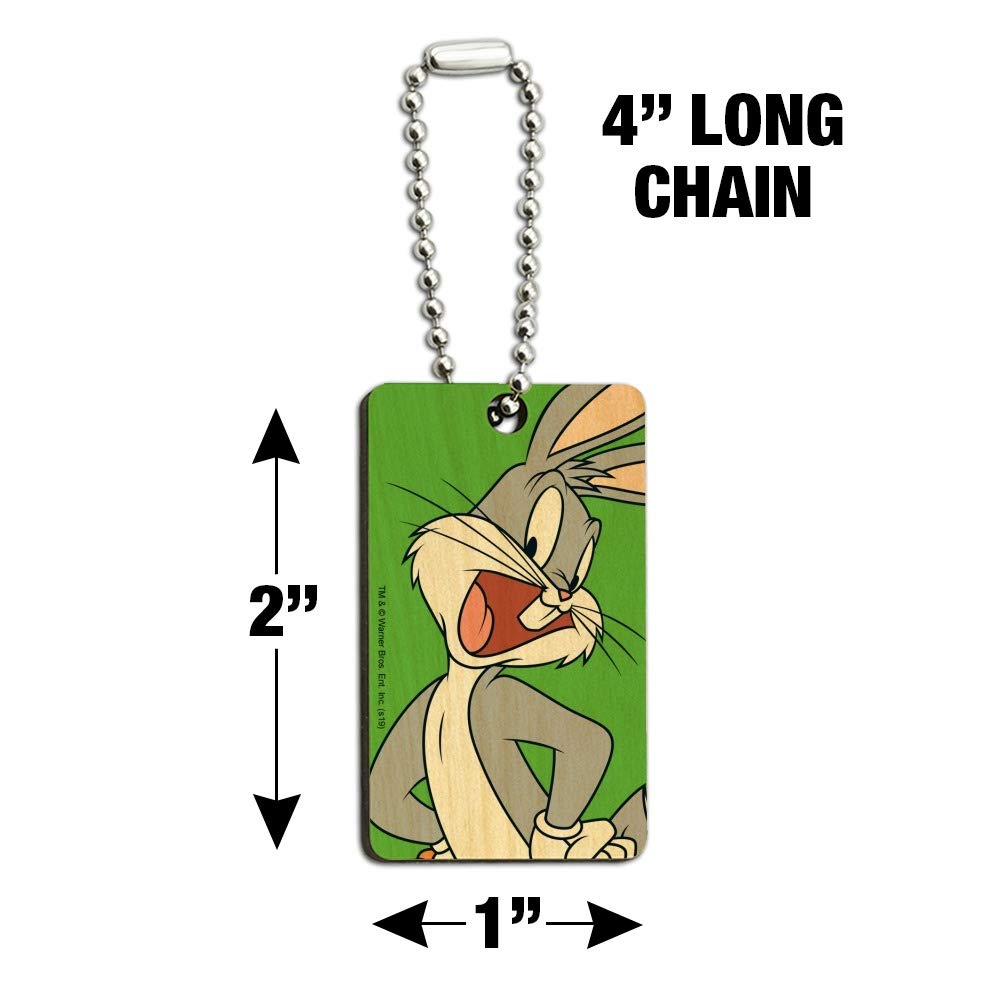 Looney Tunes Bugs Bunny Wooden Rectangle Keychain - Durable Wood Key Ring with Classic Cartoon Design - Perfect Gift for Fans & Collectors | Home, Office, Car Keys Accessory