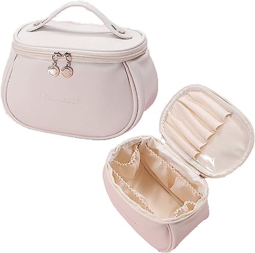 Paxton Makeup Storage Bag | Portable Cosmetic Organizer | PU Leather Vanity Bag for Women | Travel Makeup Brush Case | Perfect for Home, Travel & Daily Use (White)