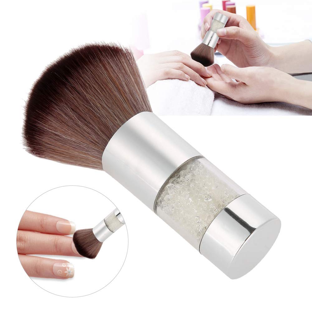 Professional Manicure Dust Removal Brush - Brown Bristles with Silver Handle for Nail Salon & Home Use | Multi-Functional Nail Art Cleaning Tool for Acrylic, Gel & Dip Powder Applications