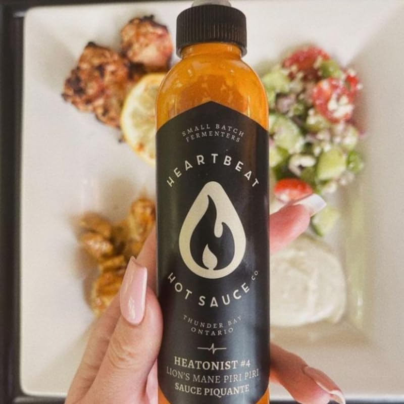 Heartbeat Hot Sauce Co. | Lion's Mane Piri Piri Hot Sauce - 6 oz Bottle | Vegan, Gluten-Free, Spicy Mushroom Sauce for Wings, Tacos & Pizza