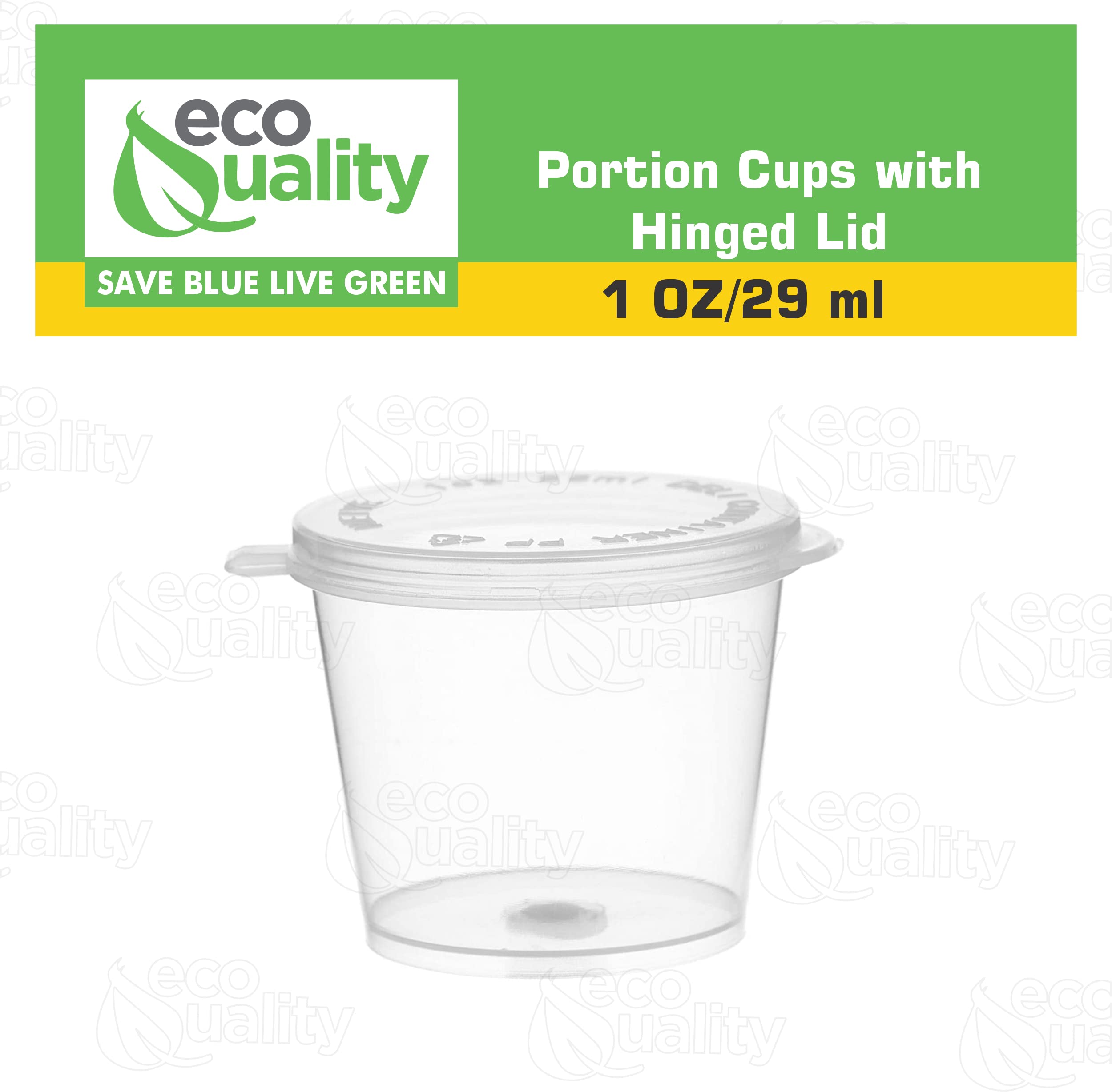 EcoQuality 1 Oz Leak Proof Plastic Condiment Cups with Hinged Lids - Perfect for Sauces, Dressings, Jello Shots, Slime & Food Storage | Great for Restaurants, Catering, Parties & Home Use (800 Pack)