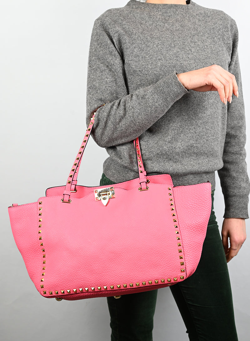 Valentino Rockstud Leather Tote Bag in Pink - Stylish Designer Handbag for Women, Perfect for Work, Travel & Everyday Use