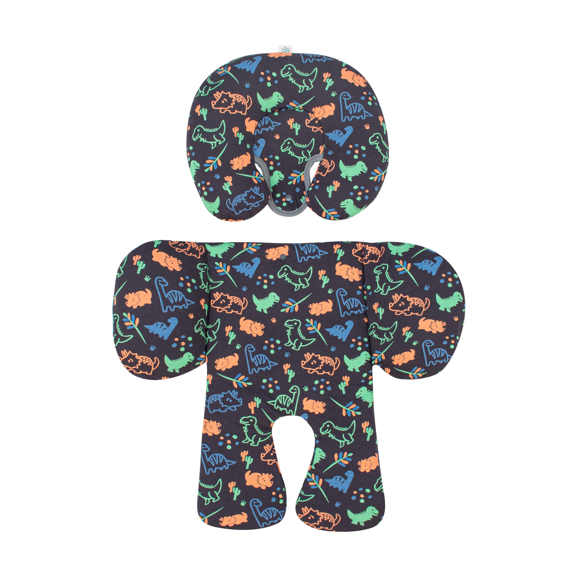 JYOKO Baby Head and Body Support Pillow - Hypoallergenic 100% Cotton Infant Cushion for Newborns & Toddlers (Happy Dino Design) - Perfect for Car Seats, Strollers, and Safe Sleeping