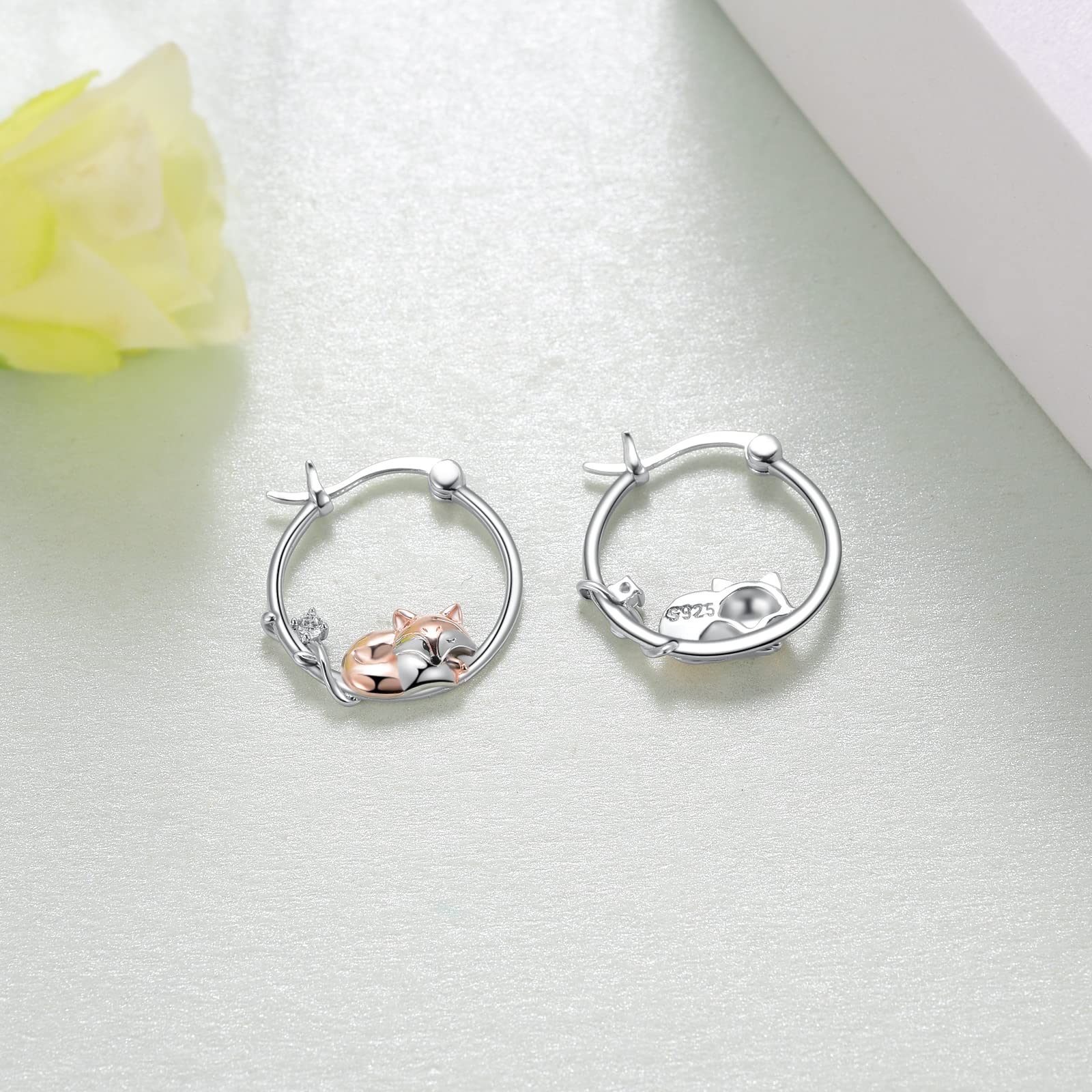 925 Sterling Silver Cute Animal Hoop Earrings for Women - Cow, Fox, Koala & Giraffe Huggie Ear Jewelry | Perfect Gift for Animal Lovers | Everyday Wear, Office & Party Accessories