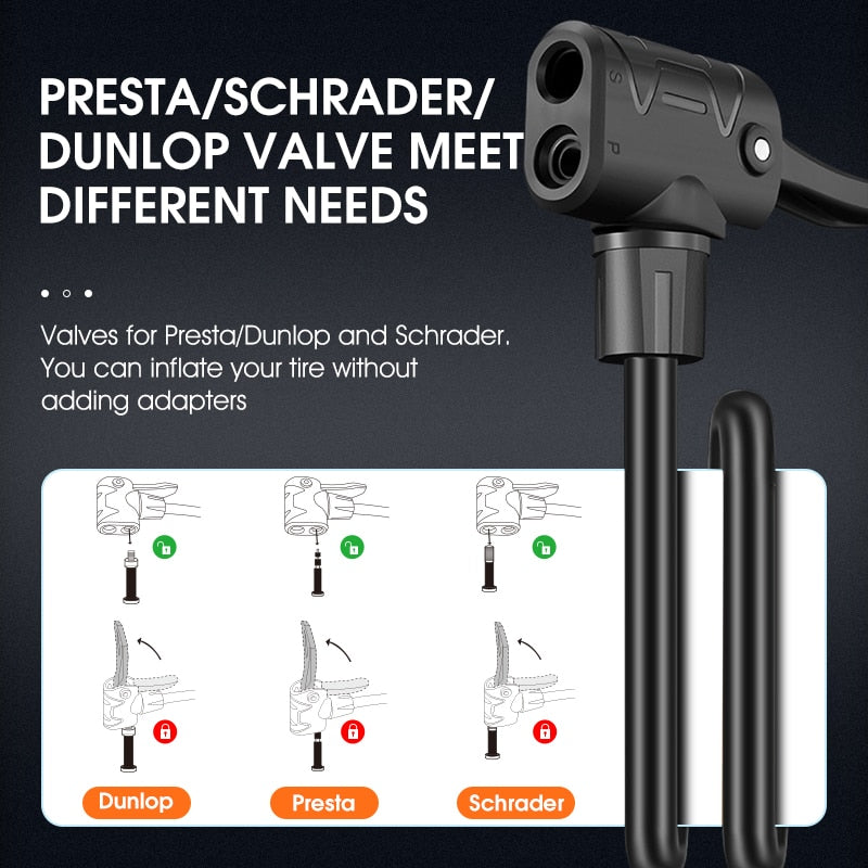 High Pressure Bicycle Air Pump - MTB & Road Bike Floor Pump with Schrader & Presta Valve - Fast Tire Inflator for Cycling, Motorcycles, and Sports Balls - Perfect for Home, Garage, and Outdoor Adventures