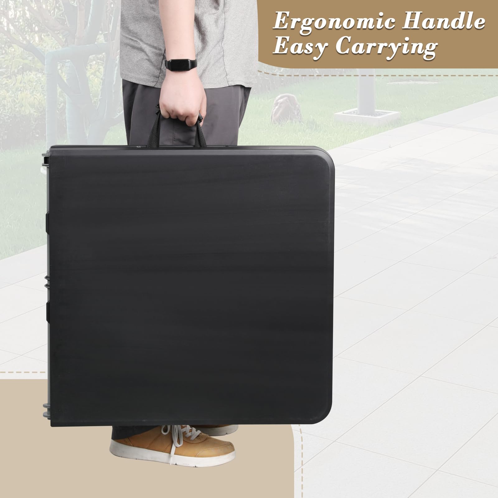 4ft Square Folding Table - Portable Plastic Card Table with Handle for Indoor & Outdoor Use | Collapsible Utility Dining Table Perfect for Parties, Camping, Picnics, BBQs & Home Events (Black)