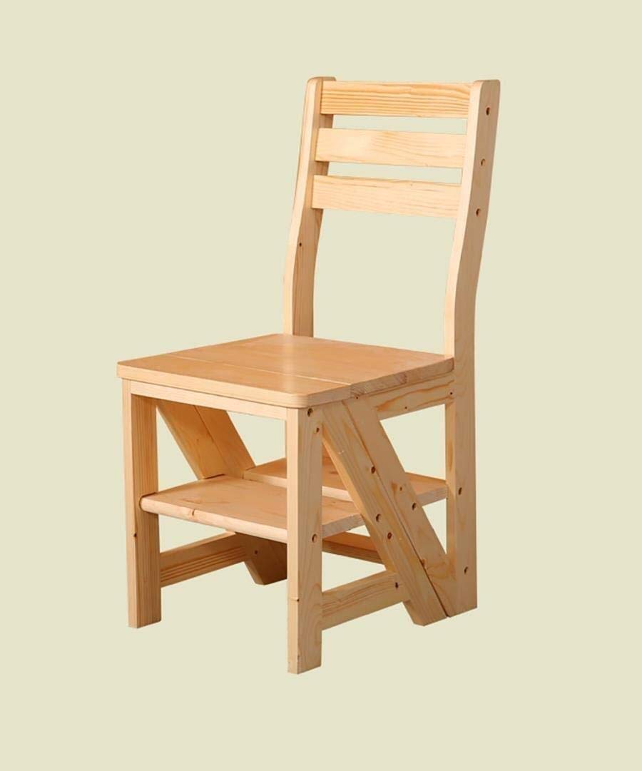 Solid Wood Folding Step Stool with Backrest - 4-Step Space Saving Ladder Stool for Home, Kitchen, Bathroom & Closet Organization - Multi-Functional Brown Step Stool for Adults & Kids