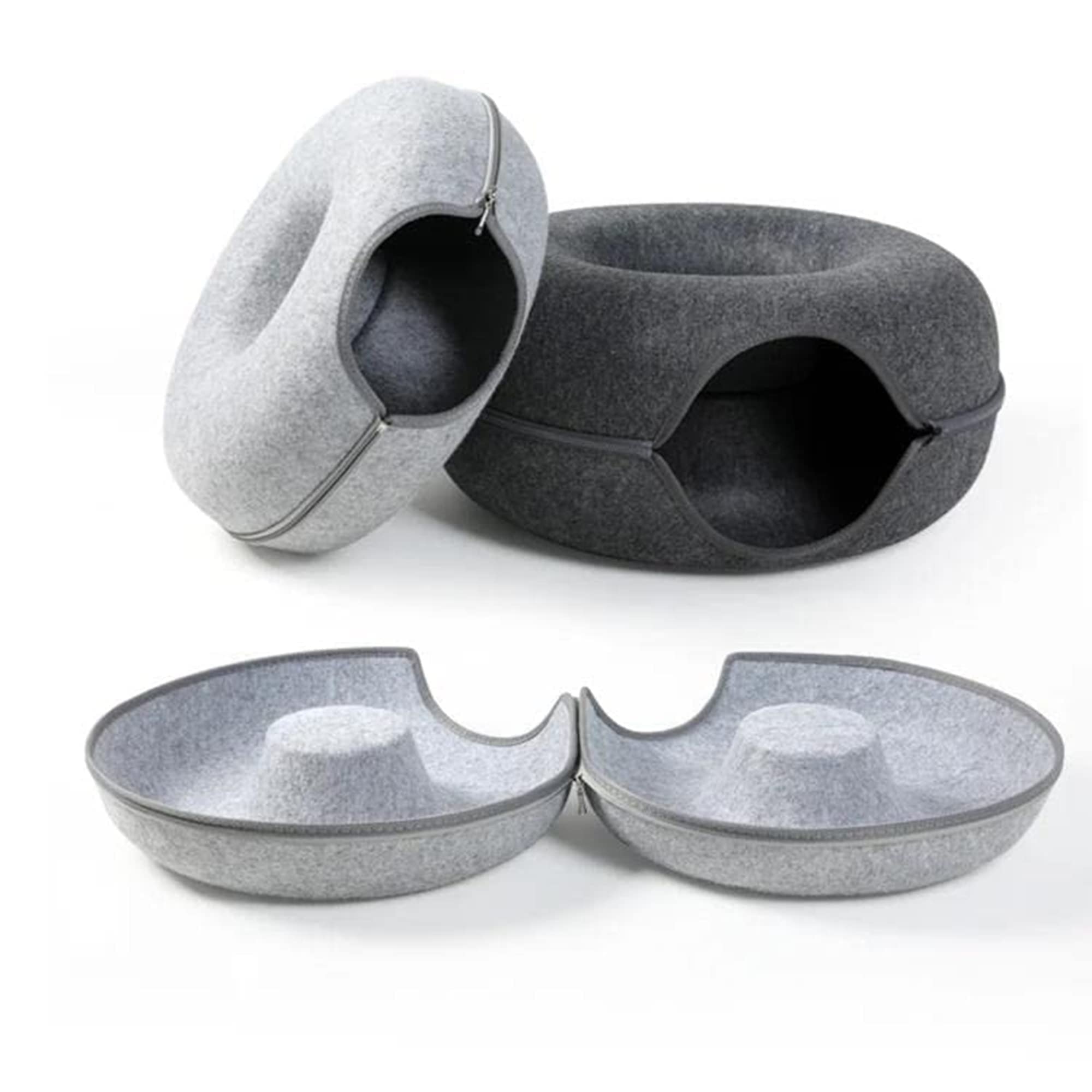 Soft Felt Cat Tunnel Bed - Removable & Washable Donut Cat Nest for All Seasons - Semi-Closed Pet Bed for Cats & Small Dogs - Perfect for Playtime, Napping & Cozy Hideaways
