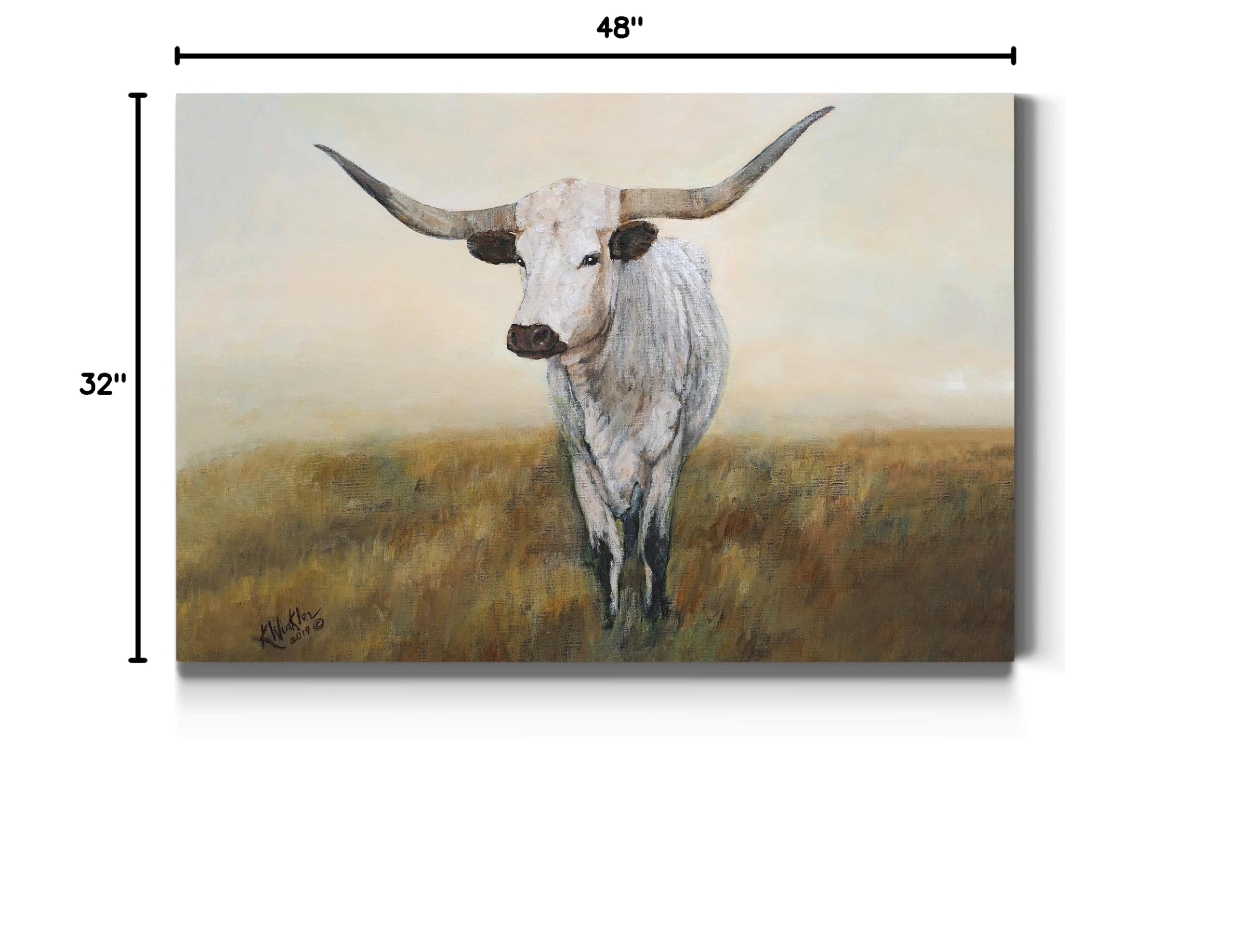 Fierce Longhorn Death Stare Abstract Black & White Canvas Wall Art - 32x48 Inch Modern Animal Painting for Home Decor, Bedroom, Office & Kitchen | Premium Gallery-Wrapped Canvas Print