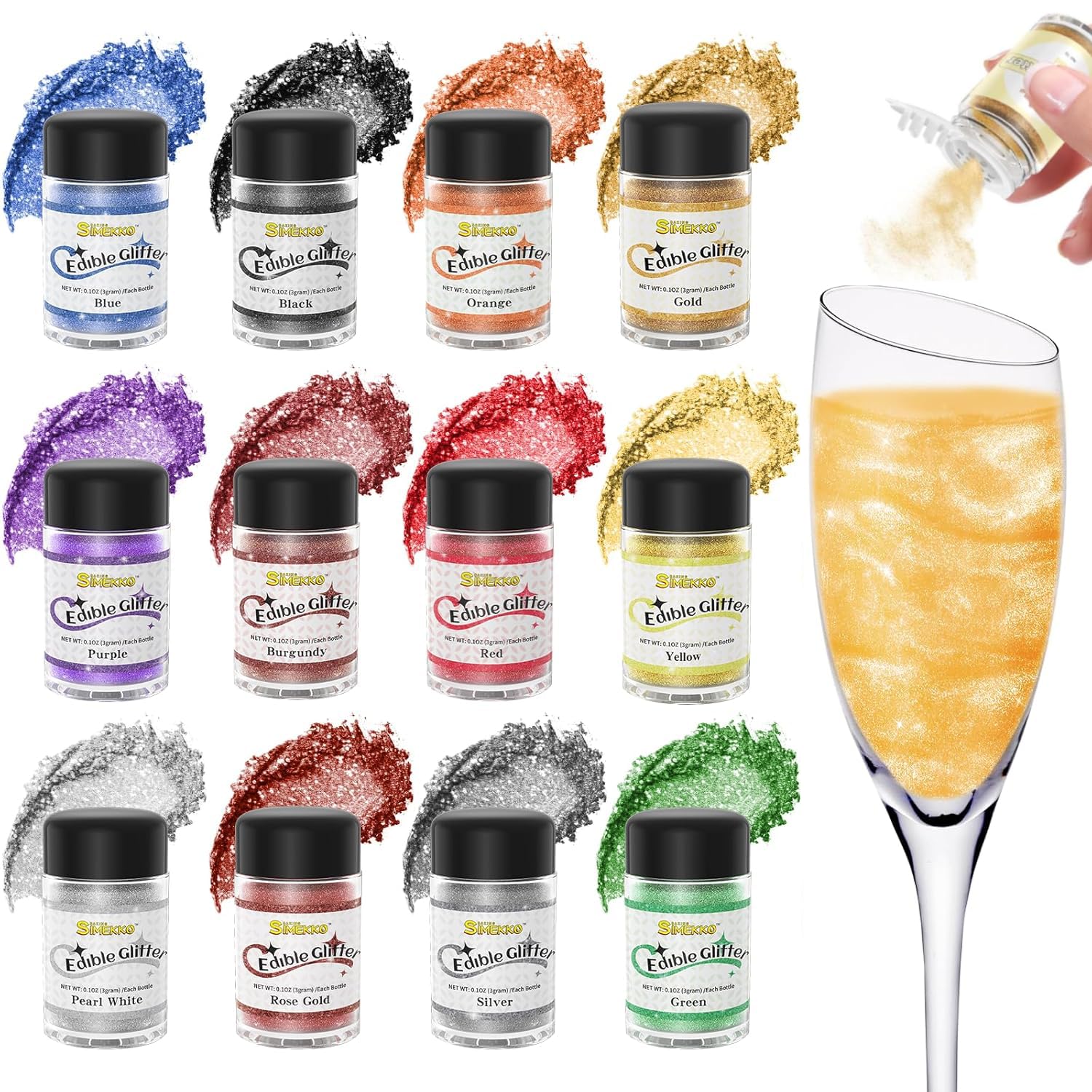 Edible Glitter for Cocktails & Baking - 12 Vibrant Colors Food Grade Luster Dust for Cakes, Drinks, Strawberries, Fondant, Eggs & Candy | Perfect for Easter Decorations, Party Favors & DIY Edible Gifts | Great for Holiday Baking, Wedding Cakes & Cocktail Garnishes