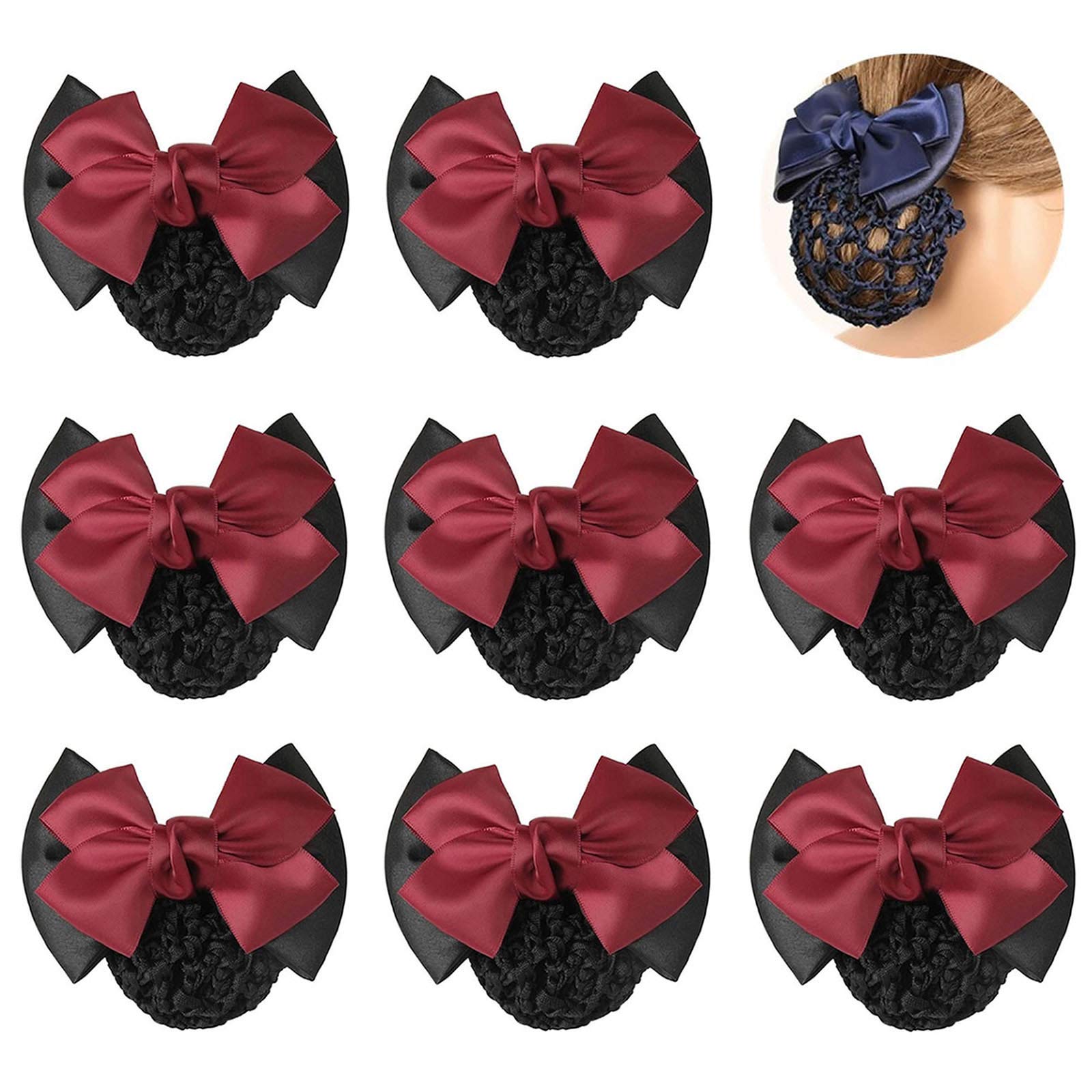 TXIN Women's Satin Bow Crochet Knit Red Snood with Bowknot Barrette - Non-Slip Mesh Hair Clips for Work, Girls & Everyday Style | Perfect for Office, School, Parties & Special Occasions