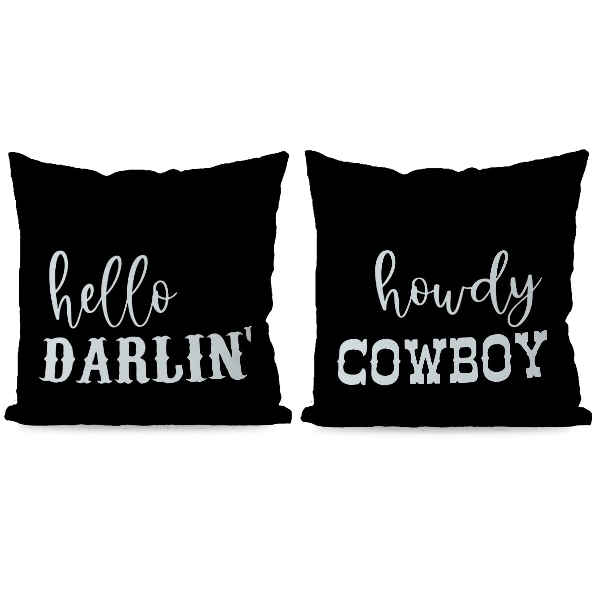 KEUSPI Western Style Throw Pillow Covers 18x18 Inch Set of 2 - Black Cowboy Themed Home Decor for Bedroom, Living Room & Western Ranch House - Perfect for Country Decor, Rustic Farmhouse Style & Cowboy Couple Gifts