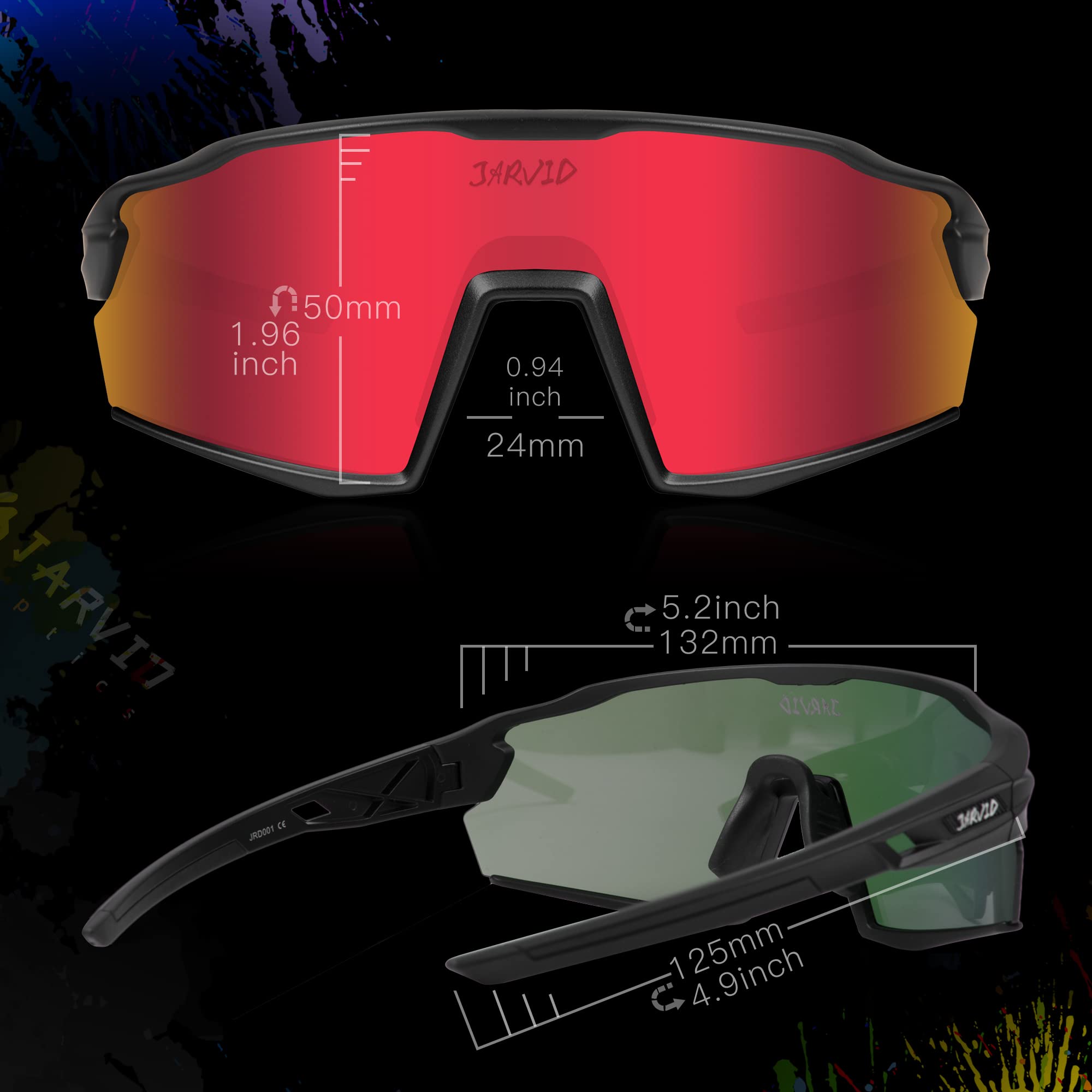 Polarized Cycling Glasses for Men & Women - UV Protection Sports Sunglasses with 4 Interchangeable Lenses for Biking, Running & Outdoor Activities