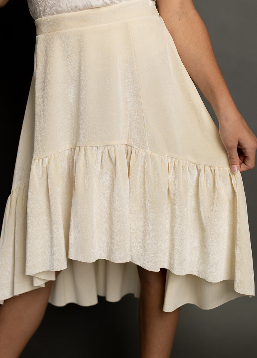 Cream Ina Skirt - Women's Flowy Midi Skirt with Elastic Waist | Perfect for Casual Wear, Office Outfits & Summer Dresses