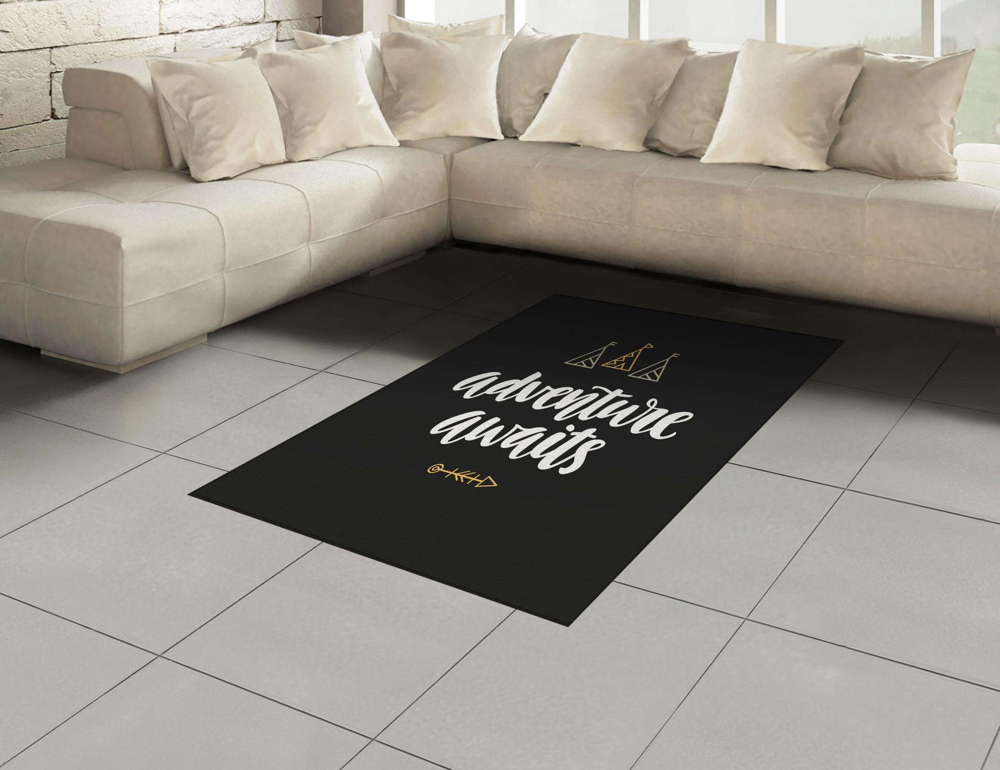 Ambesonne Adventure Awaits Modern Calligraphy Area Rug with Doodle Tents & Arrow - 4'x5'7