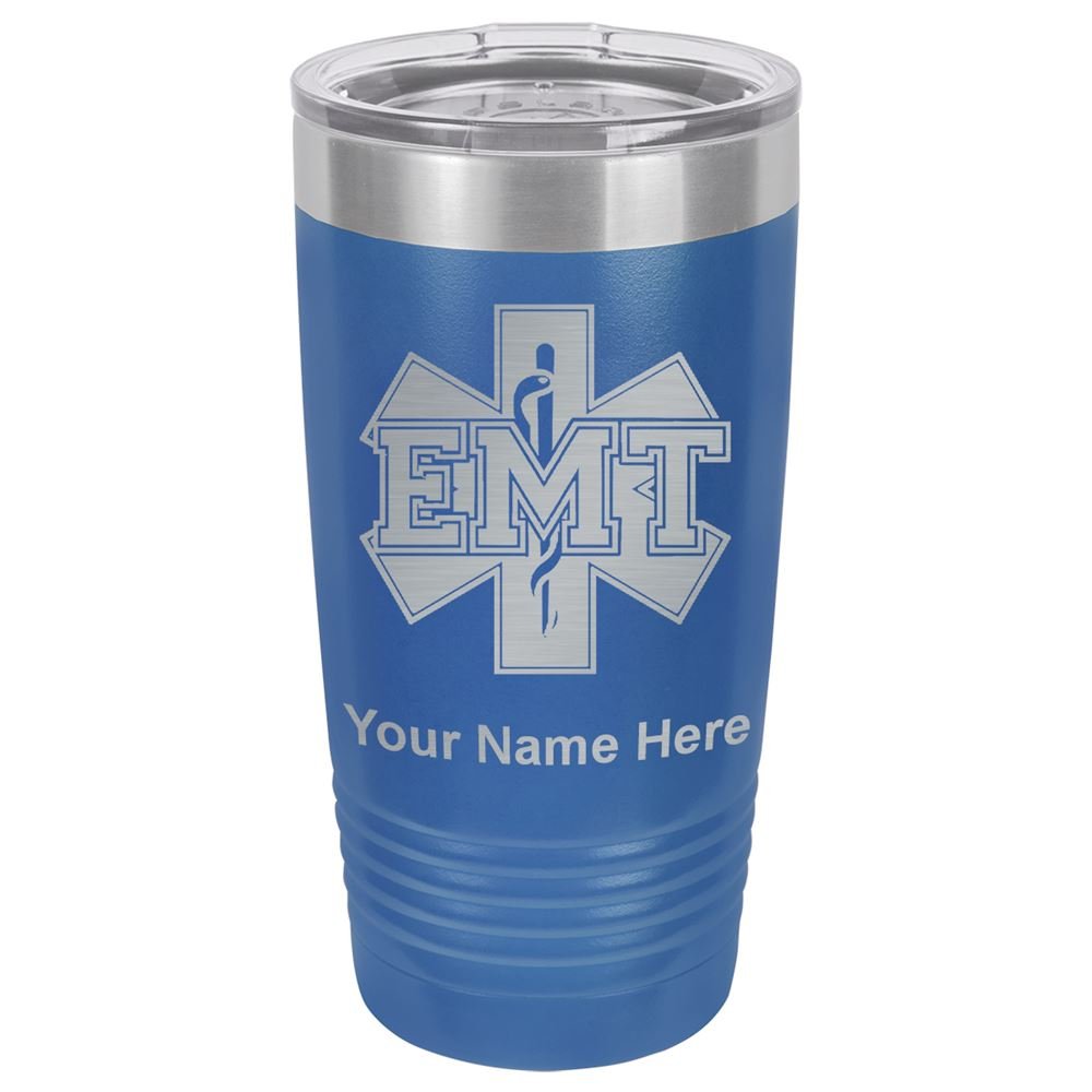 LaserGram 20oz Vacuum Insulated Stainless Steel Tumbler Mug - Custom EMT Emergency Medical Technician Gift with Free Personalization - Keeps Drinks Hot/Cold for Hours - Perfect for Nurses, Paramedics & Healthcare Workers (Dark Blue)