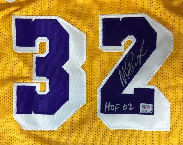 Magic Johnson Los Angeles Lakers Signed Yellow Basketball Jersey - HOF 2002 with PSA Hologram - Perfect for NBA Memorabilia Collectors & Sports Fans Display