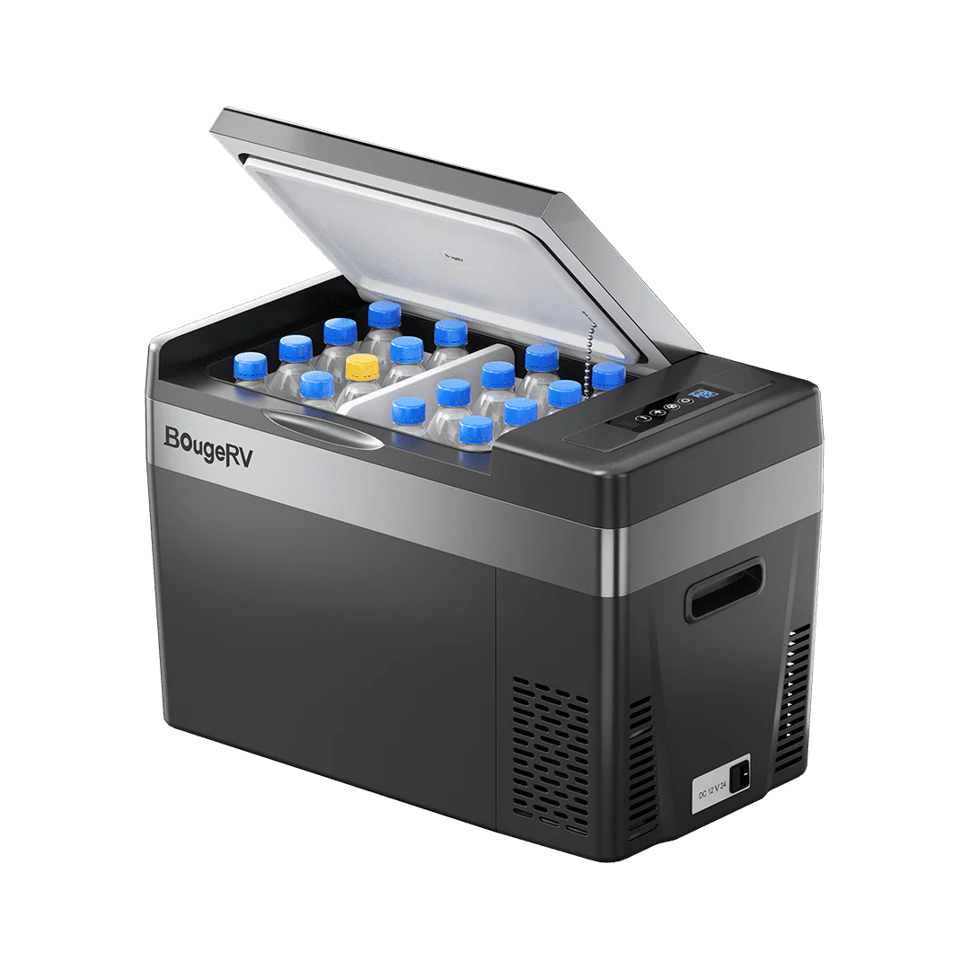 BougeRV 12V 30 Quart (28L) Portable Car Refrigerator - Compact Freezer for Road Trips, Camping & Outdoor Adventures - Black