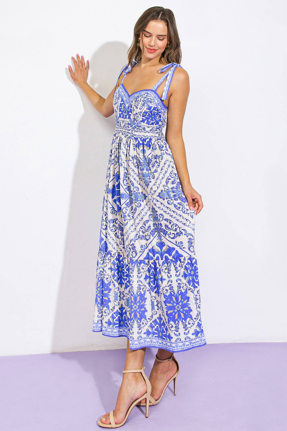 Stylish Blue Afternoon Stroll Midi Dress for Women - Perfect for Casual Outings, Brunch Dates & Summer Evenings