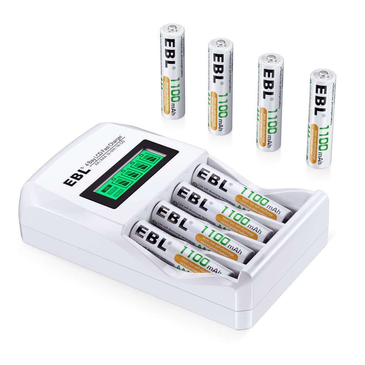 EBL 8-Pack AAA Rechargeable Batteries 1100mAh High Capacity with LCD Charger - Perfect for Cameras, Toys, Flashlights & Electronic Devices