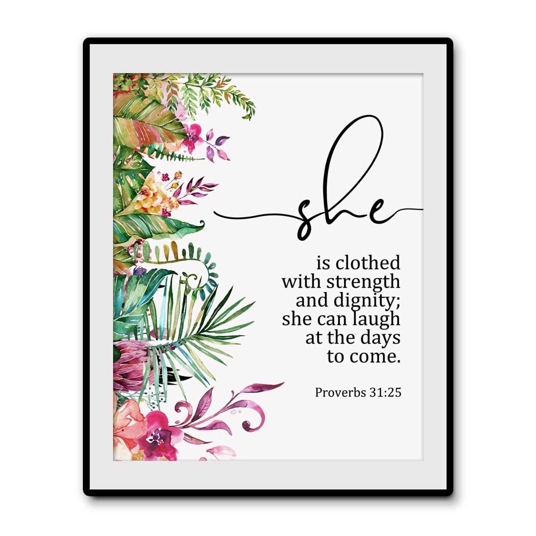 Proverbs 31:25 Bible Verse Art Print - 8x10 Inch Nursery Wall Decor for Christian Homes