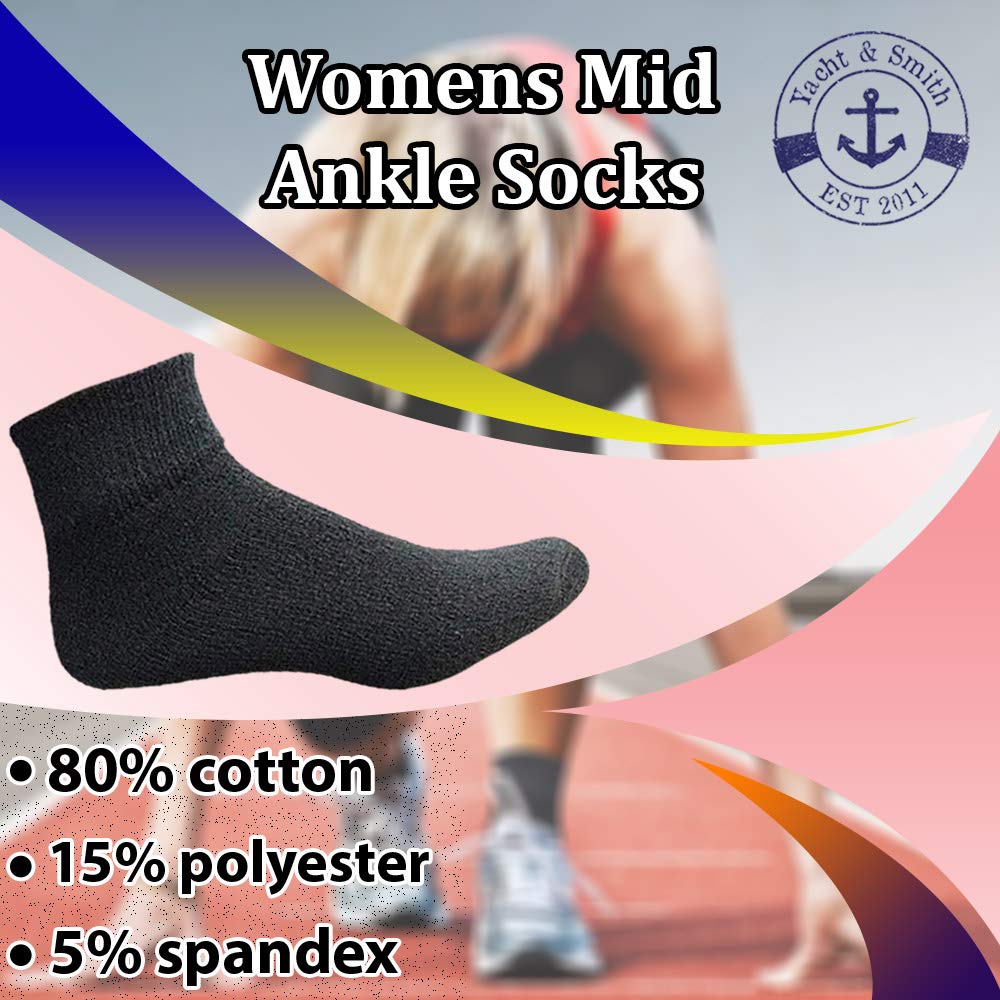 Yacht & Smith Women's Cotton Mid Ankle Athletic Socks - Bulk Pack (Size 9-11) - Perfect for Running, Gym & Everyday Comfort