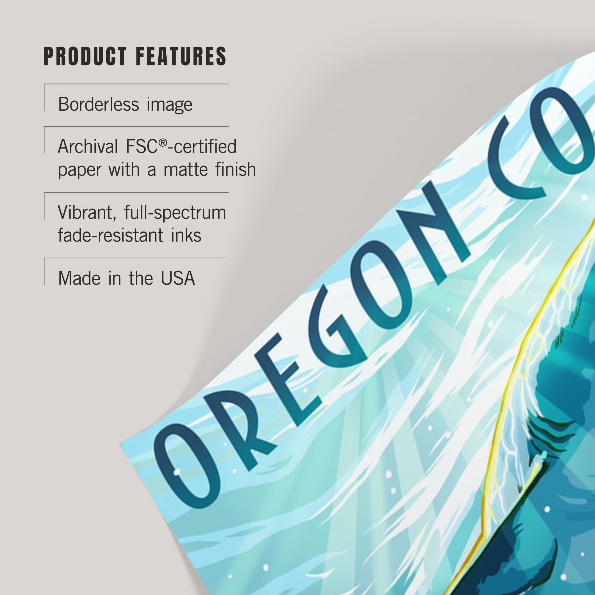 Lantern Press 16x24 Inch Giclee Art Print - Oregon Coast with Great White Sharks Wall Decor - Perfect for Living Room, Bedroom & Office