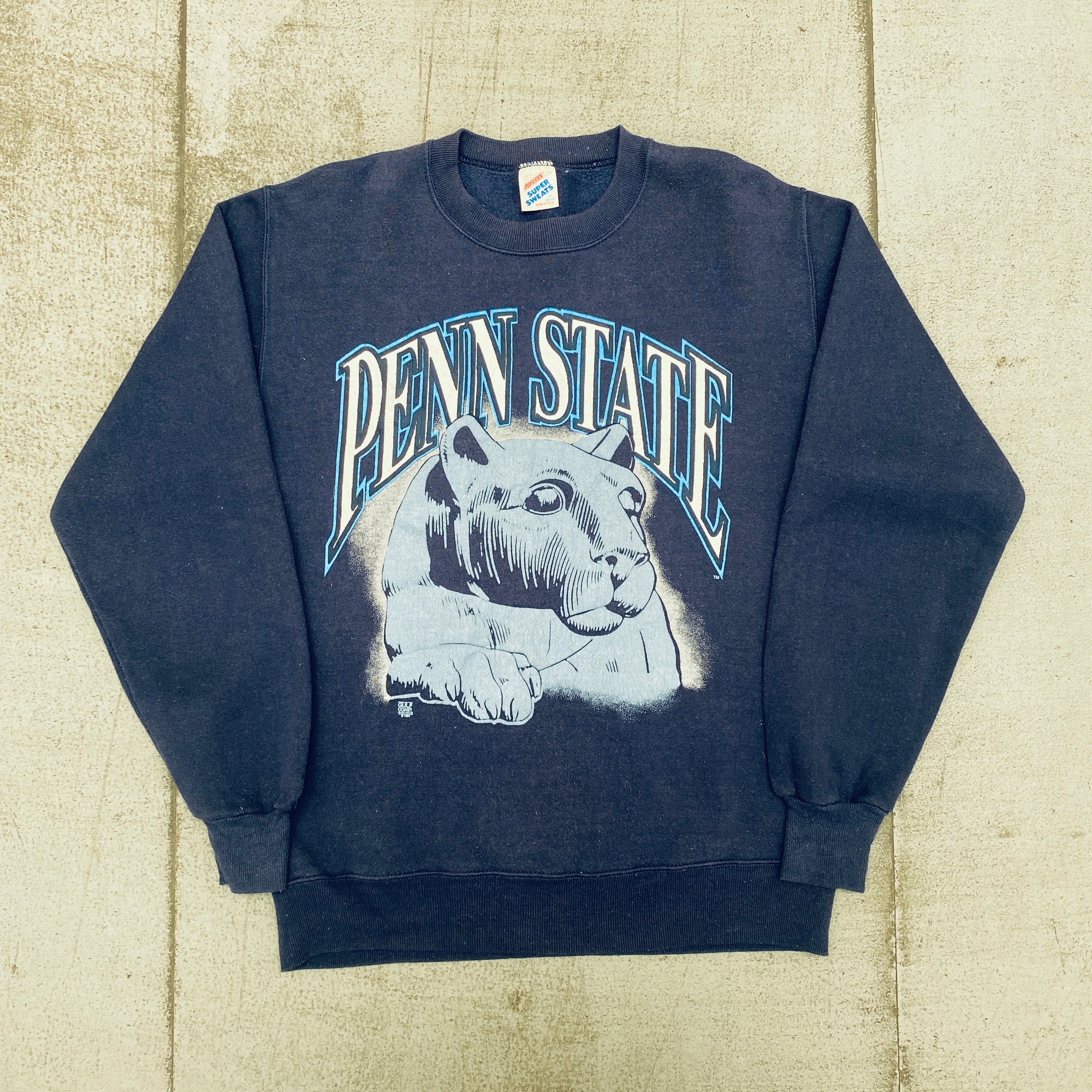 Vintage 1980s Penn State Nittany Lions Graphic Spellout Sweatshirt for Men - Retro College Football Fan Apparel for Game Day & Casual Wear