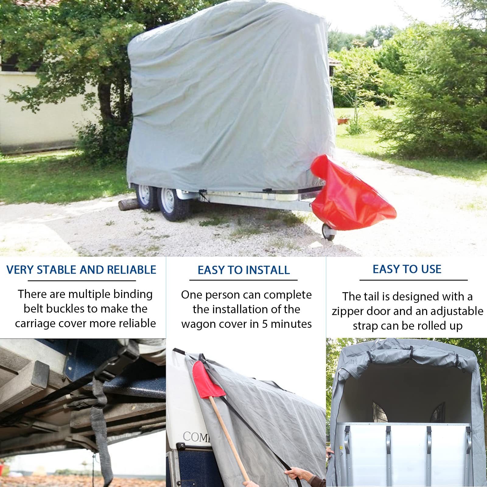 Heavy Duty Horse Trailer Cover - 420D Oxford Waterproof UV Resistant Dustproof Universal Pull Trailer Cover with Storage Bag (18'L x 8'W x 10'H) - Perfect for Outdoor Horse Trailer Protection & Long-Term Storage