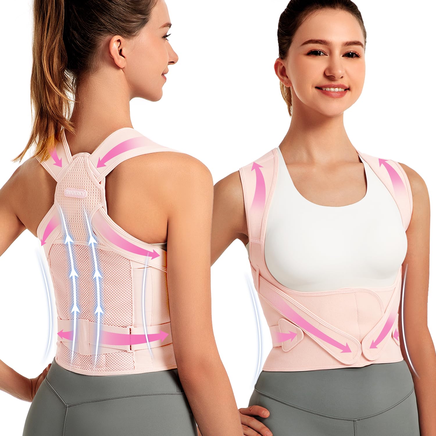 Posture Corrector for Women & Men - Adjustable Back Brace for Full Back Support & Shoulder Straightener (Medium) - Improve Posture for Office, Driving & Daily Activities